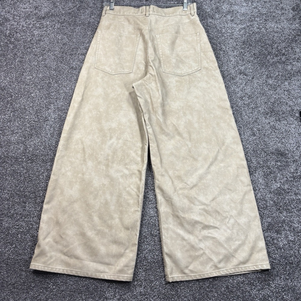 We The Free Misha High-Rise Wide Barrel Faux Leather Pants Womens 30 Beige Vegan